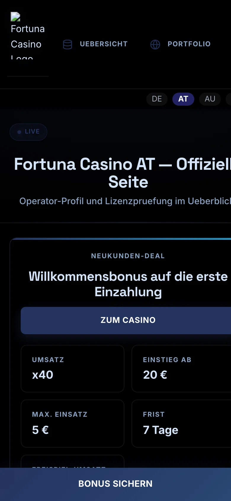 Fortuna Casino mobile lobby screenshot