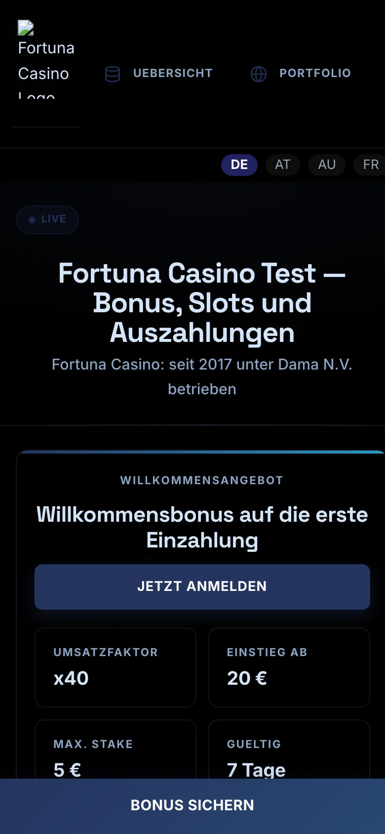 Fortuna Casino mobile lobby screenshot