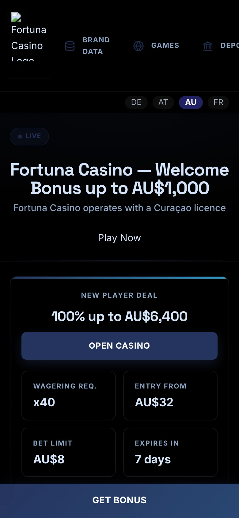 Fortuna Casino mobile lobby screenshot