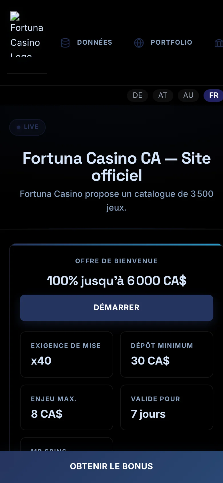 Fortuna Casino mobile lobby screenshot